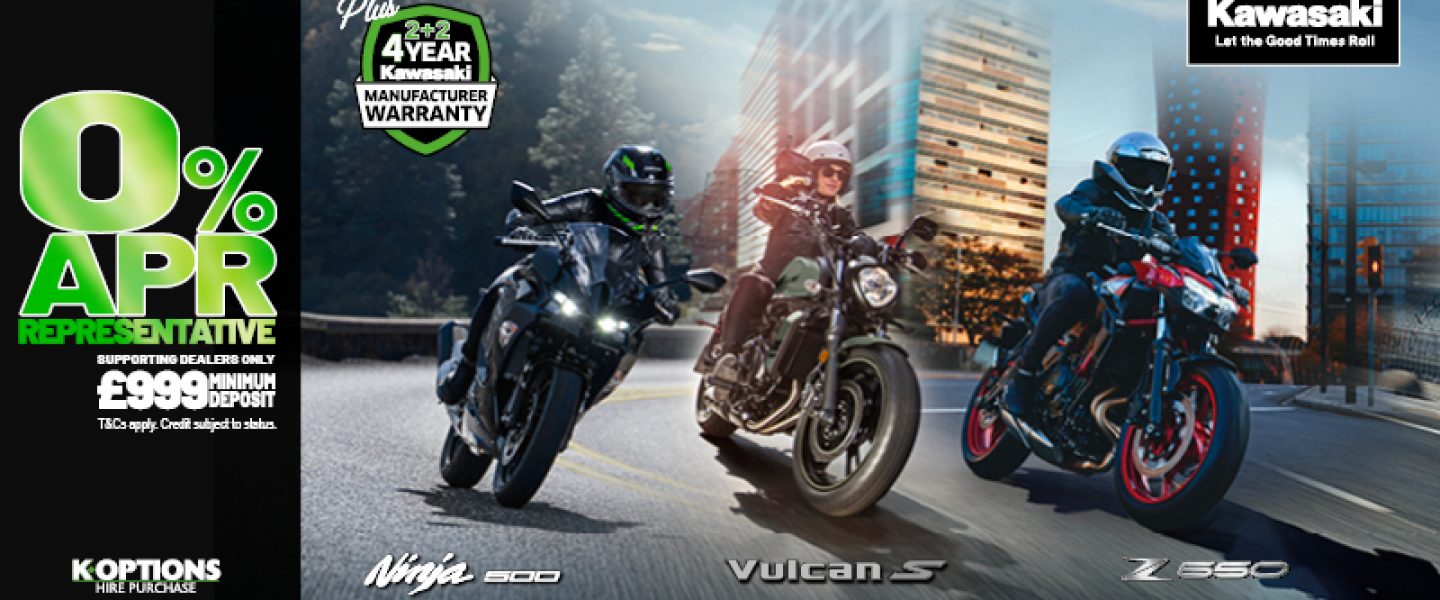 Enjoy 0% HP and 5.9% PCP on a wide range of Kawasaki machines!