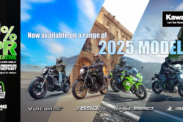 Enjoy 0% APR on HP and 5.9% PCP APR Representative on a wide range of Kawasaki machines!
